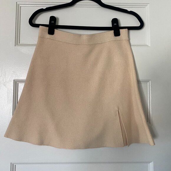Cream A-line Mini Skirt with Slit - Picture 1 of 2